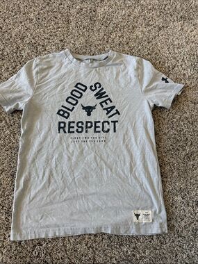 Under Armour Light Gray Short Sleeve Tee with 'Blood Sweat Respect' Graphic